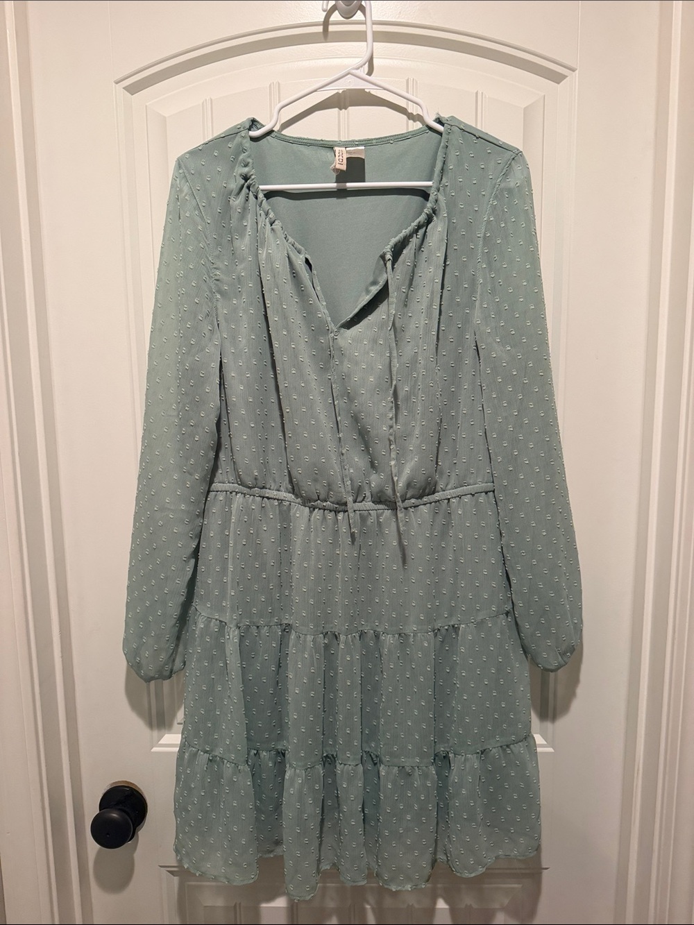 H&M Sage Green Tiered Long-Sleeve Dress